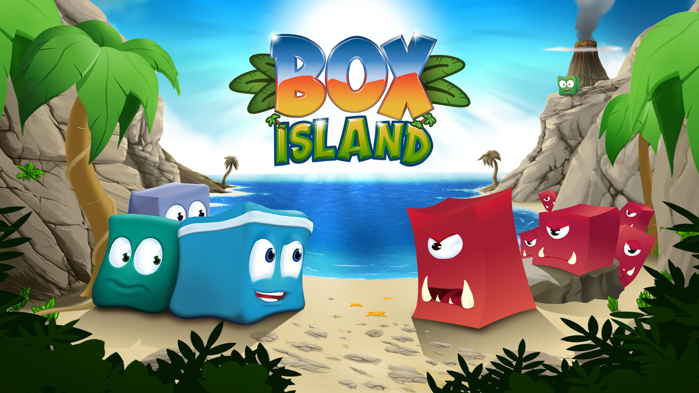 Box Island characters on a tropical island